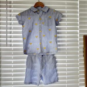 Boys Blue Seersucker Shirt / Short Set w/ Embroidered Ducks Monica + Andy Size 8